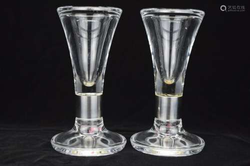 PAIR CRYSTAL VASES & CANDLE HOLDERS