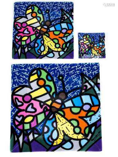 ROMERO BRITTO SET OF 3 DECORATIVE PLATES BLUE