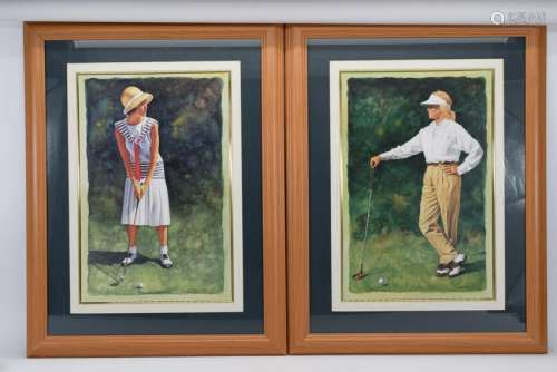 PAIR FRAMED GLEN GREEN (CAN.B.1957) GOLF PRINTS