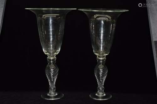 LARGE PAIR HAND BLOWN HURRICANE CANDLE LAMPS
