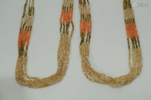 2 COSTUME GOLD & CORAL BEADED NECKLACES