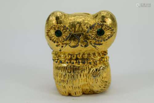 WIND SONG GOLD TONE OWL PERFUME SOLID COMPACT
