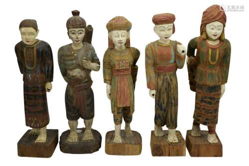 5 CARVED WOOD VARIOUS ETHNIC FIGURINES