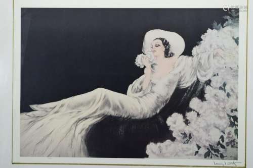 LOUIS ICART (FR.,1880-1950) LADY IN WHITE LITHOGRA