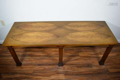 SIGNED VINTAGE LONG RECTANGULAR WOOD INLAY TABLE