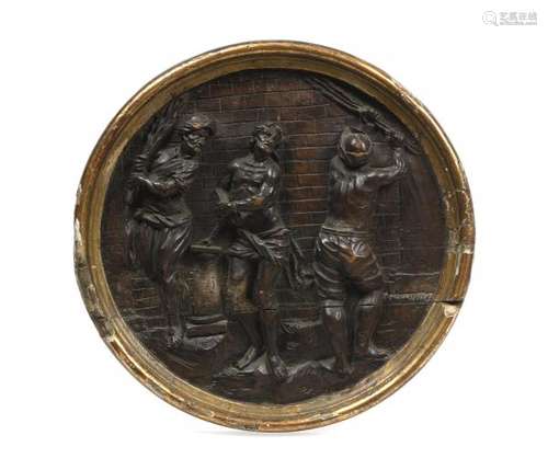 Ecole française XVIIIe.- La flagellation du Christ.- Médaillon circulaire en [...]