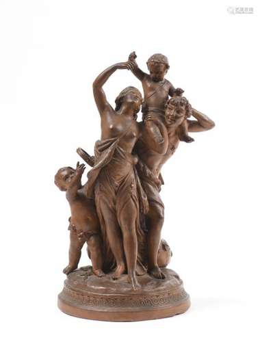 D'après CLODION (1738-1814).- Couple et deux amours musiciens.- Groupe en terre [...]