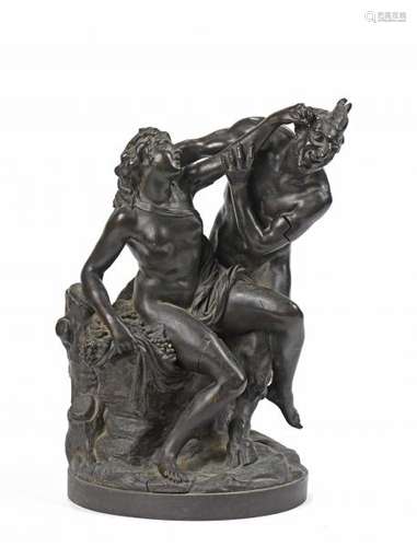 Ecole française XIXe.- Faune et bacchante. - Sculpture en bronze, gravée JD2388 [...]