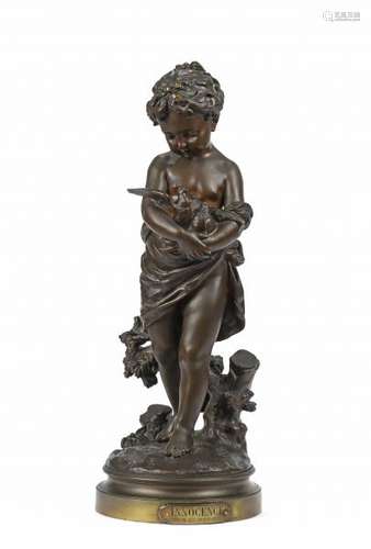 Elias ROBERT (1821-1874)- Innocence. - Sculpture en bronze patiné, portant le [...]