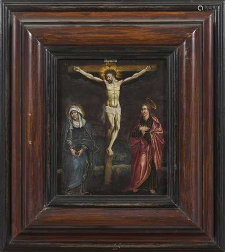 Ecole anversoise XVIIe.- Christ en Croix.- Huile sur cuivre.- 18 x 15 cm.- [...]