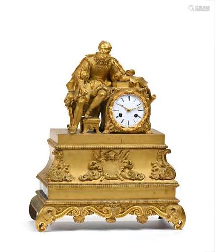 Ecole française XIXe. - Pendule en bronze ciselé et doré figurant Henri IV assis [...]