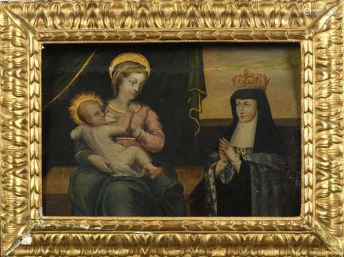 École florentine XVIIe.- Reine priant la Vierge à l'Enfant.- Huile sur panneau. [...]