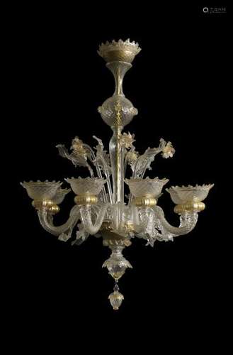 MURANO (XXe).- Important lustre en verre de Venise à huit bras de lumière, fleurs [...]