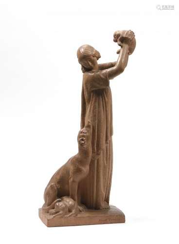 Albert PATRISSE (1892-1964)- Femme aux chiens. - Sculpture en terre cuite.- 66 [...]