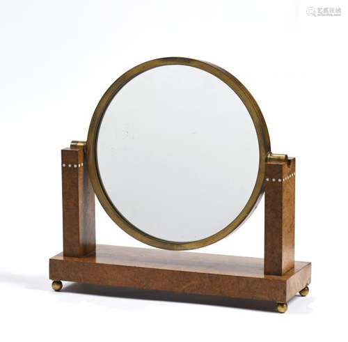 Emile-Jacques RUHLMANN (1879-1933)- Miroir de table pivotant en laiton et placage [...]