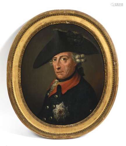 École allemande XVIIIe.- Portrait de Frédéric II de Prusse.- Huile sur toile [...]