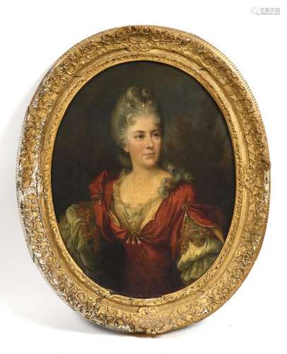 Ecole française XVIIIe.- Portrait de la Marquise d'Harambure.- Huile sur toile [...]