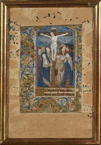 [ENLUMINURE]- Scène de la Crucifixion comportant six personnages au premier plan [...]