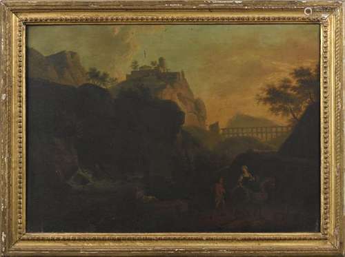 École XVIIIe, dans le goût de Claude Joseph VERNET (1714-1789).- Paysage à [...]