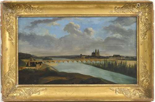 Ecole française début XIXe.- Vue de Tours avec le Pont de pierre et la [...]