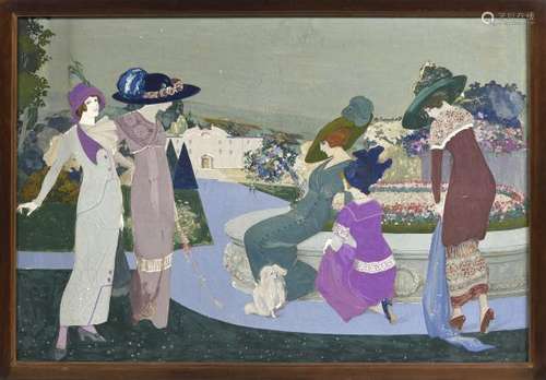 Umberto BRUNELLESCHI (1879-1949).- Elégantes au parc.- Huile sur toile signée [...]