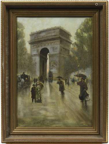 Georges STEIN (1870-1955).- L'Arc de Triomphe sous la pluie.- Huile sur toile [...]