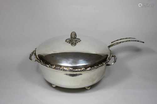 Bowle mit Schöpflöffel, Sterling Silber punziert Braslilien 925er, ca. 1350 gr, Deckel nicht