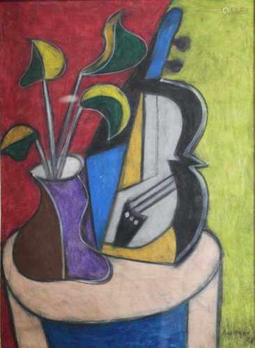 Rudolf Ausleger, (Weißenfels 1897 - 1974 Berlin) Stillleben mit Blumen und Violine, 1928, Gouache