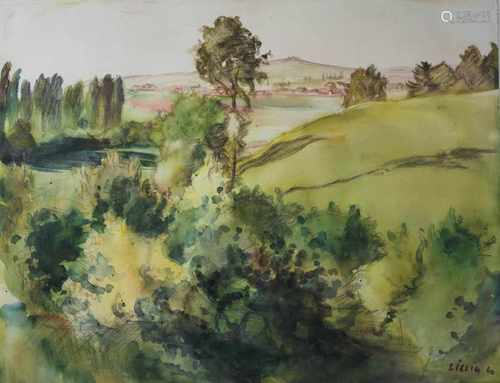 Hügelige Landschaft, 1940, Aquarell auf Papier, u.rechts signiert und dat.: LILLIA 40, sichtbare