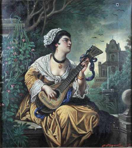 Österreichischer Künstler 2. Hälfte 19 Jh., Porträt einer musizierenden Dame, 1880, Öl auf Leinwand,