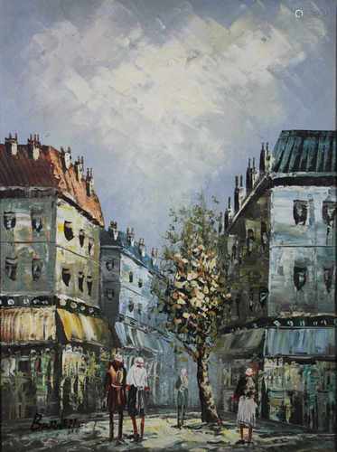 Pariser Straße, 2 H. XX Jh., Öl auf Leinwand, u. li. signiert, gerahmt, Maße o.R.: 30 x 40,5 cm.,