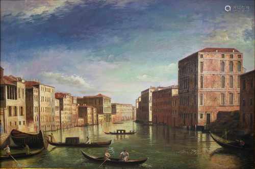 Blick über einen venezianischen Kanal, 2. Hälfte 20 Jh., Öl auf Leinwand, Maße o.R.: 61 x 90 cm,