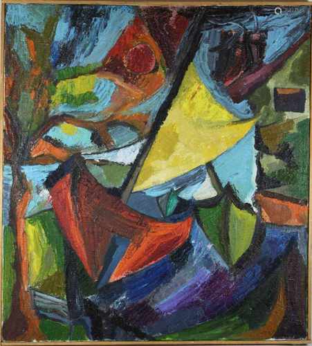 Abstrakte Komposition - Segelboote, 20 Jh., Öl auf Leinwand, unsigniert, 53 x 49 cm.