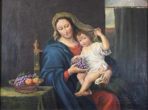 Madonna mit Kind und Traube, 20 Jh., eine Kopie des Gemäldes der französischen Maler des Barocks