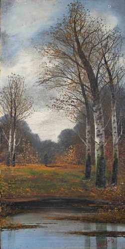 Herbstspaziergang, 20 Jh., Öl auf Leinwand, sign.: H. König, 52 x 26 cm, m.R.: 67 x 41 cm,