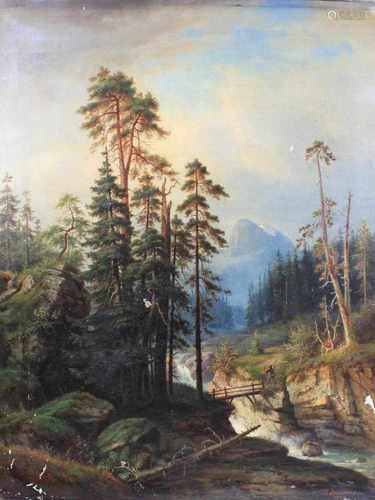 Gustav Breuning, (Preußisch Stargard 1828 - 1902 Graudenz) Berglandschaft, 1874, Öl auf Leinwand,