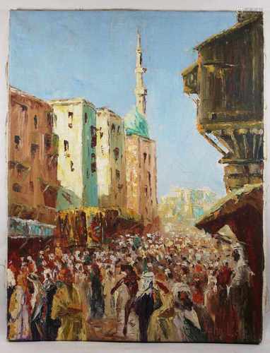 Orientalisch Markt, 20 Jh., Öl auf Leinwand, un. rechts sign.: John Lee, Maße: 64 x 49 cm, rechts