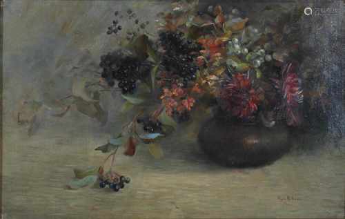 Olga Hübner, (1882-1967) Blumenstilleben, 1906, Öl auf Leinwand, u.rechts sign. und dat., Maße: 35 x