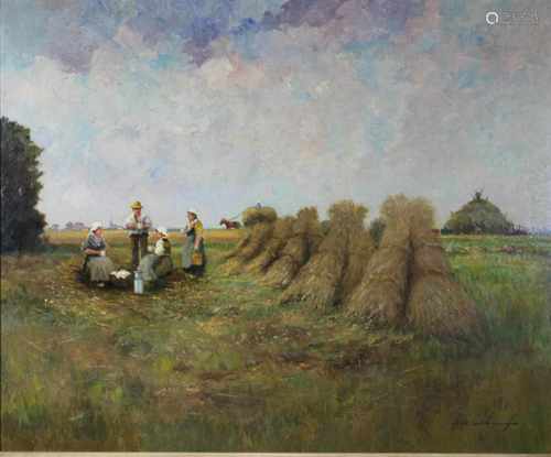 Heinrich Weckauf, (deutsch, 1885 - 1963) Rast bei der Ernte, Öl auf Karton, un. rechts sign.,