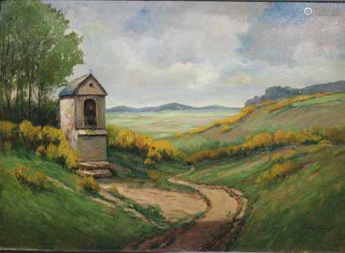 Heinrich Weckauf, (deutsch, 1885 - 1963) Hügellandschaft, Öl auf Karton, un. links sign., Maße: