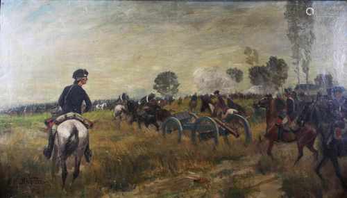 Erich Friedrich Karl Mattschass, (deutsch, 1866 - 1946) Auf dem Schlachtfeld (Preußische Kavallerie)