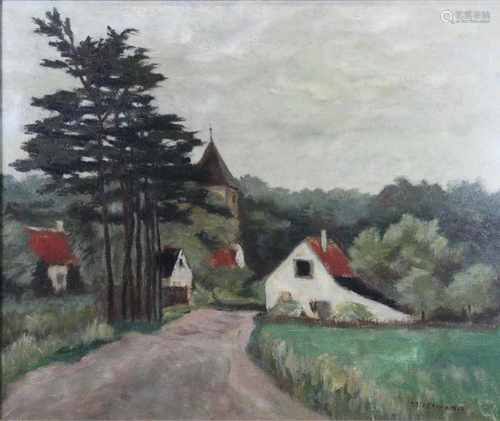 Paul Biesemann (1896 Rotterdam - 1943 Kaiserswerth) Dorflandschaft, Öl auf Leinwand, un. rechts