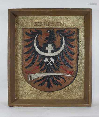 Schlesisches Wappen 1948, Kaseintechnik auf Pavatex, gerahmt, Maße: 42 x 35 cm, leichte