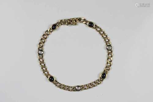 Armband mit Saphir- und Brillantbesatz, um 1990, Gelbgold 585, L ca.18,3 cm, Ges.-Gew ca. 10,2 g.,