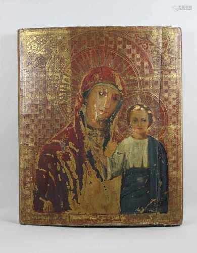 Gottesmutter von Kazan, Ikone, Russland, Ende 19. Jh., Holztafel mit zwei Stirnseitensponki, Tempera