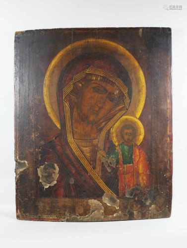 Gottesmutter von Kazan, Ikone, Russland, 19. Jh., Holztafel mit zwei Rückseitensponki (fehlen),
