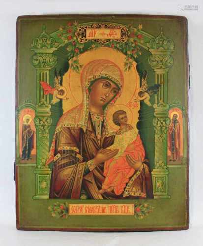 Gottesmutter der Passion (Strastnaja), Ikone, Russland um 1800, Holztafel mit zwei