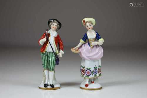 Miniaturfiguren einer Schäfferin und eines Schäffer, Fasold & Stauch, Anfang 20 Jh., Radmarke in