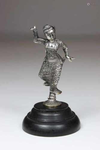 Kleine Skulptur, Südostasien 20. Jh., Tänzerin, Visitenhalter, Maße: 9 x 5 cm, m. Sockel.