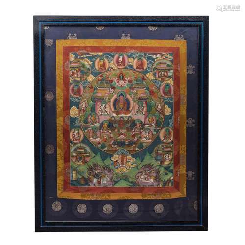 Grosses Thangka eines Mandala. TIBET, 20. Jh..Mit der Darstellung von Buddha, Tempera auf